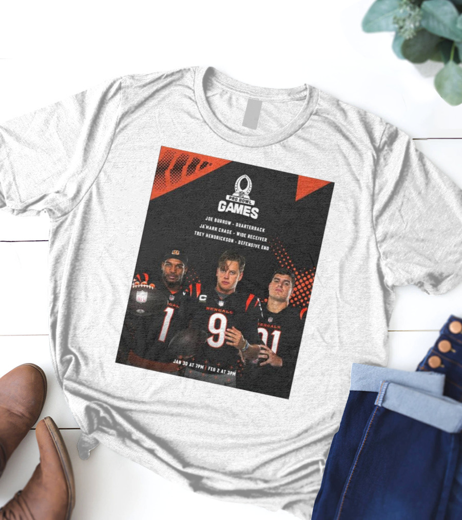 Pro Bowl Games 2025 Joe Burrow Ja’marr Chase Trey Hendrickson Jan 30 Feb 2 Bengals NFL T-Shirt