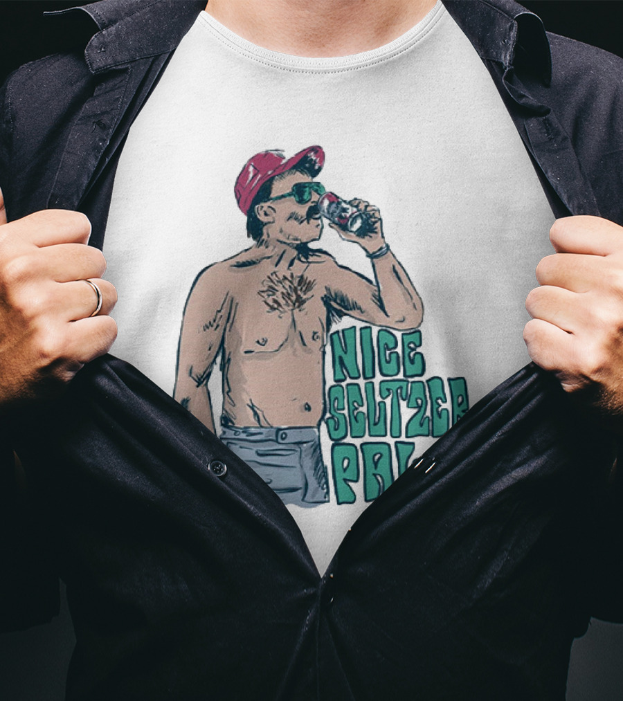 Nice Seltzer Pal 4.0 Cartoon Graphic Of Less Man In Cap And Sunglasses With Drink T-Shirt