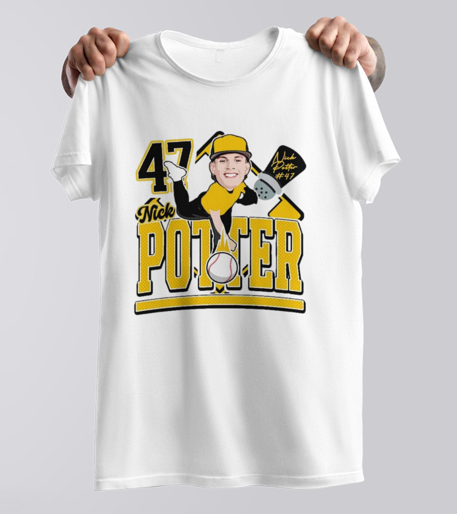 Nick Potter 47 Baseball Illustration With Character In Yellow And Black T-Shirt