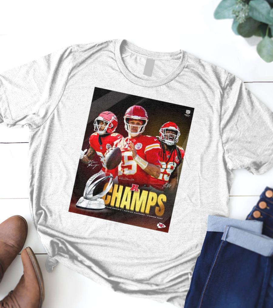 Kansas City Chiefs AFC Champs Nikko Remigio Patrick Mahomes II Kareem Hunt Signatures T-Shirt