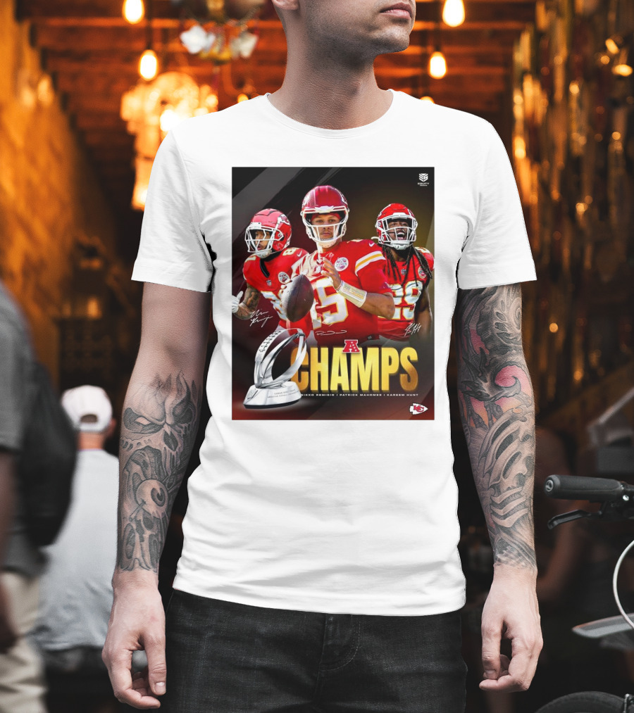 Kansas City Chiefs AFC Champs Nikko Remigio Patrick Mahomes II Kareem Hunt Signatures T-Shirt