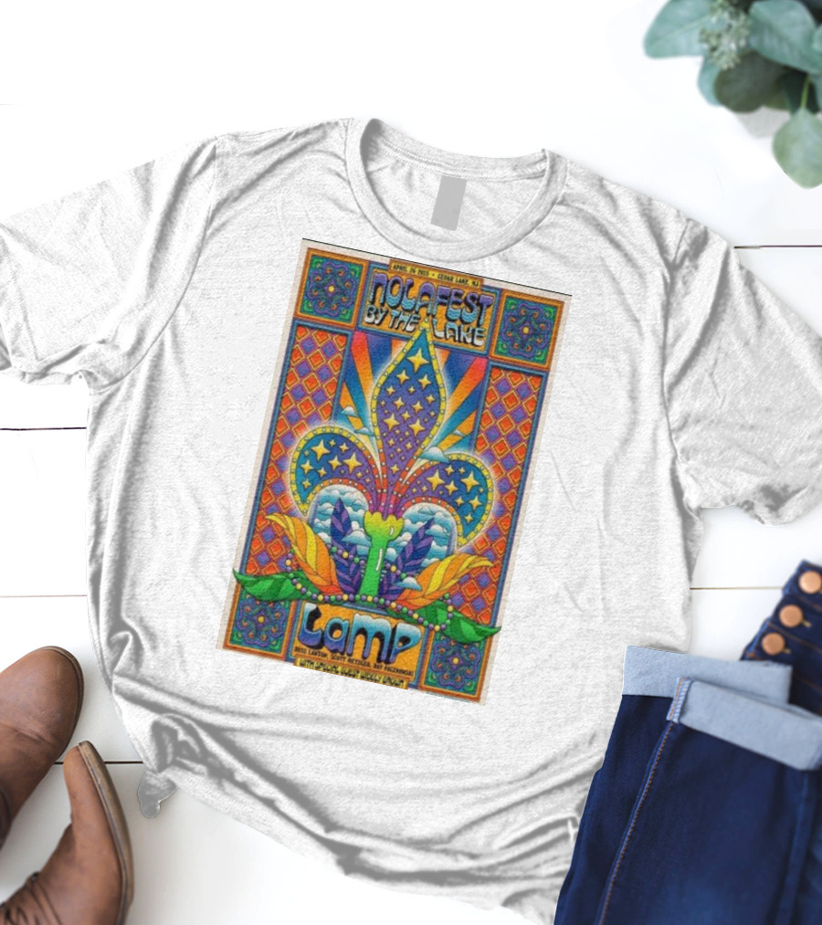 Nolafest By The Lake Lamp Cedar Lake NJ April 26 2025 Fleming Fleur-de-Lis Psychedelic Art Style T-Shirt