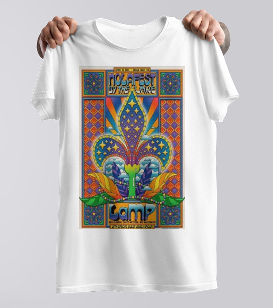 Nolafest By The Lake Lamp Cedar Lake NJ April 26 2025 Fleming Fleur-de-Lis Psychedelic Art Style T-Shirt