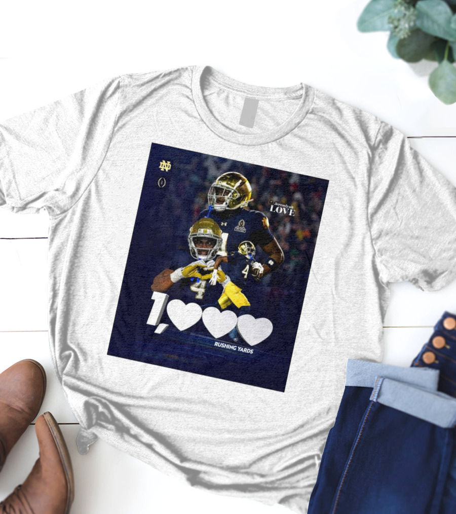 Notre Dame Fighting Irish Jeremiyah Love 1000 Rushing Yards T-Shirt