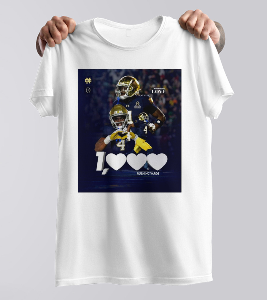 Notre Dame Fighting Irish Jeremiyah Love 1000 Rushing Yards T-Shirt