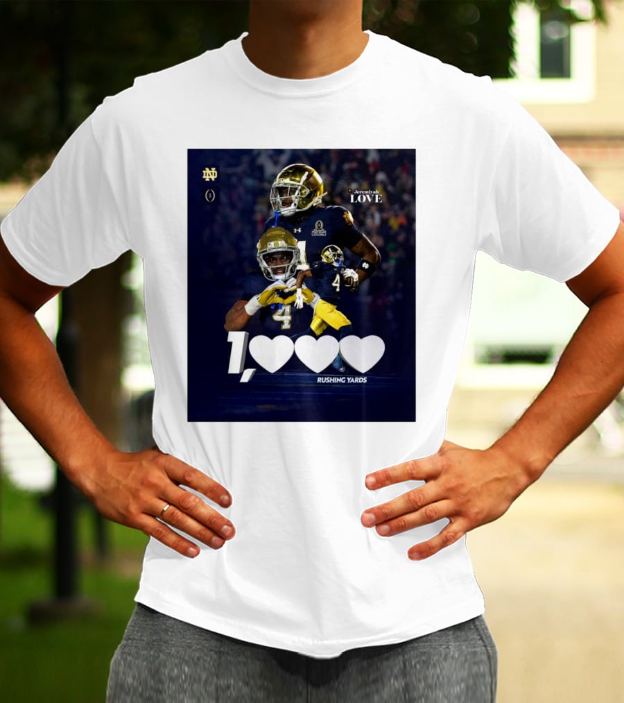 Notre Dame Fighting Irish Jeremiyah Love 1000 Rushing Yards T-Shirt