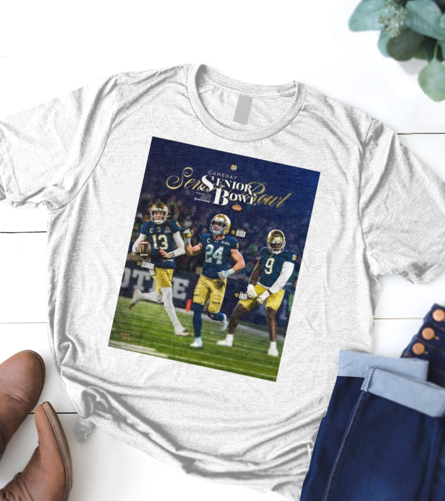 Gameday Senior Bowl February 2025 Notre Dame Fighting Irish Riley Leonard Jack Kiser RJ Oben T-Shirt