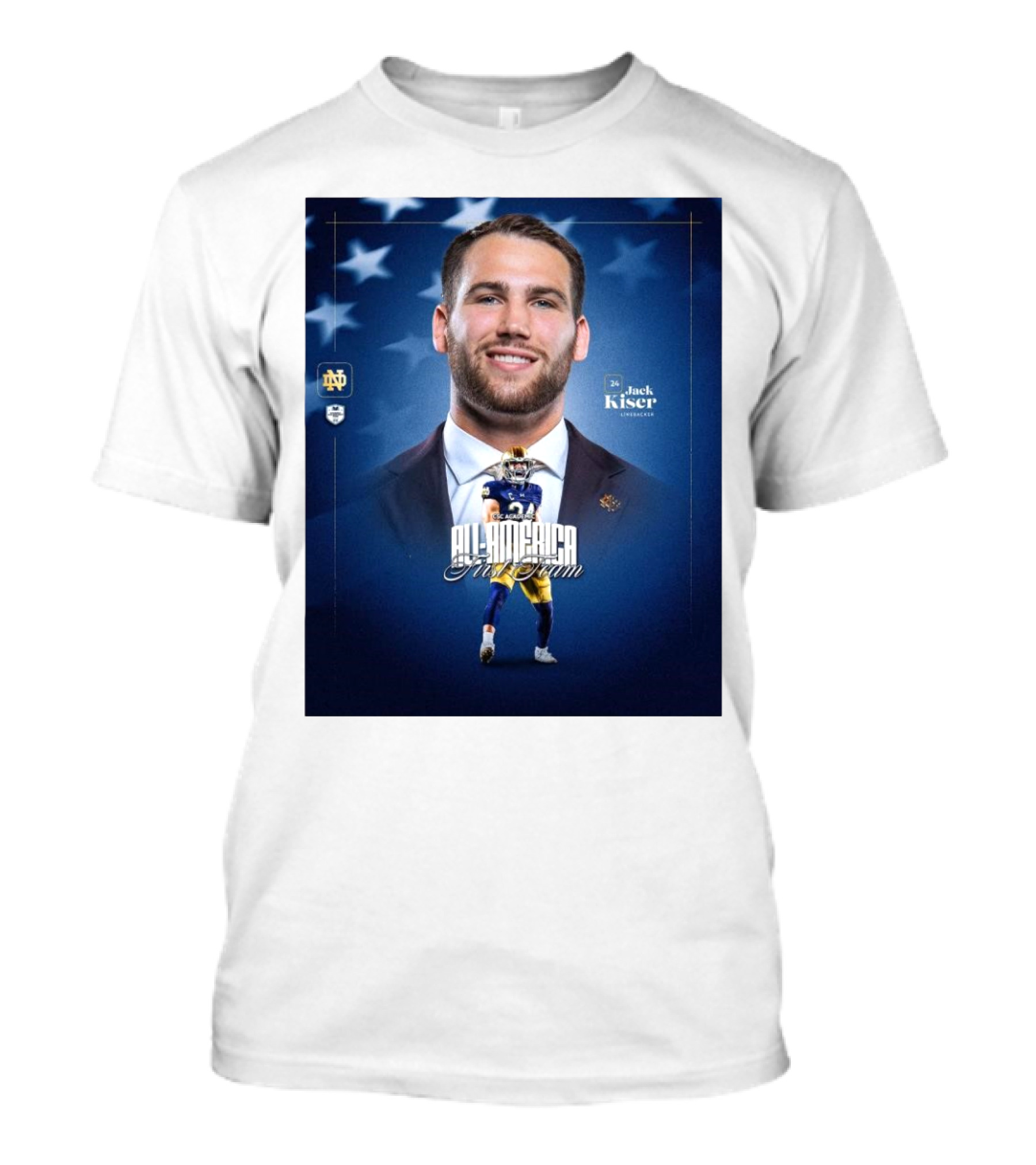 Notre Dame Football CSC Academic All-America First Team Jack Kiser Linebacker 24 Star Background T-Shirt