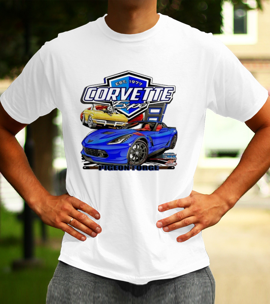 Corvette Expo Pigeon Forge 1977 Blue And Yellow Cars Cruise The Smokies T-Shirt