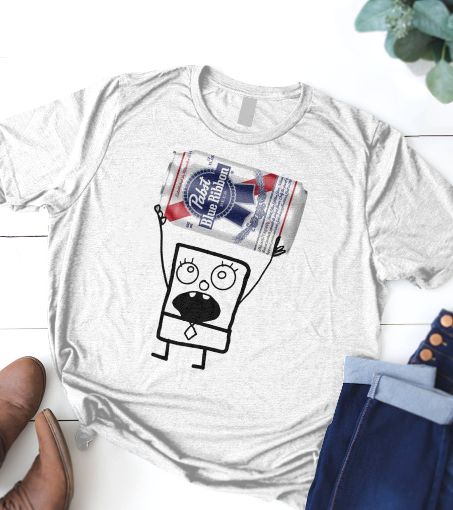 Pabst Blue Ribbon Doodlebob SpongeBob SquarePants Canned Beer Character T-Shirt