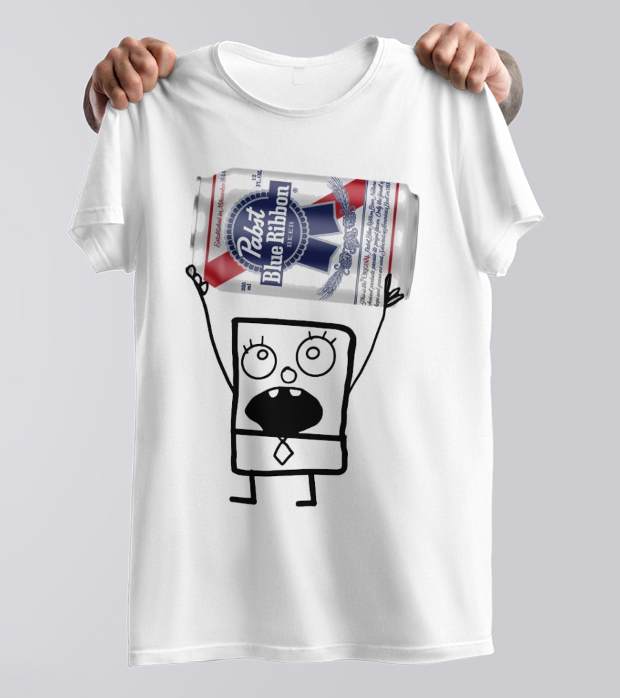 Pabst Blue Ribbon Doodlebob SpongeBob SquarePants Canned Beer Character T-Shirt