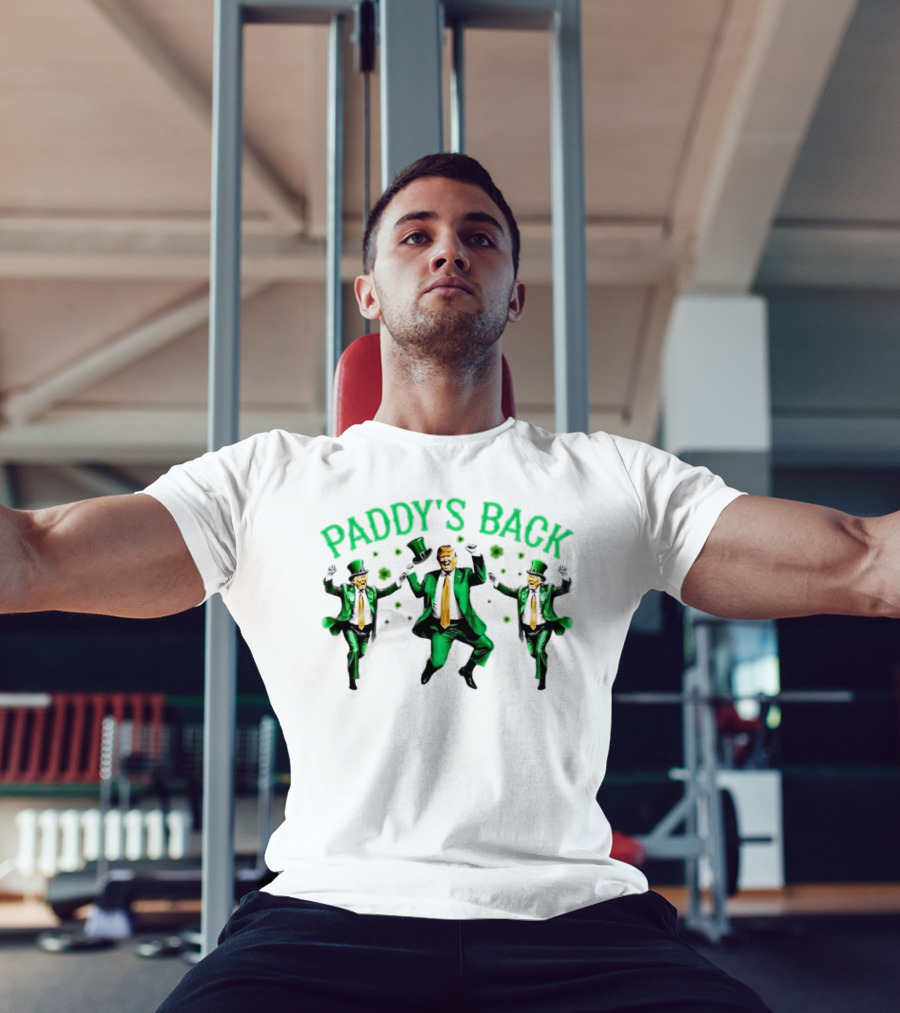 Paddy's Back St Patrick's Day Dancing Figures In Green Suit And Top Hat T-Shirt