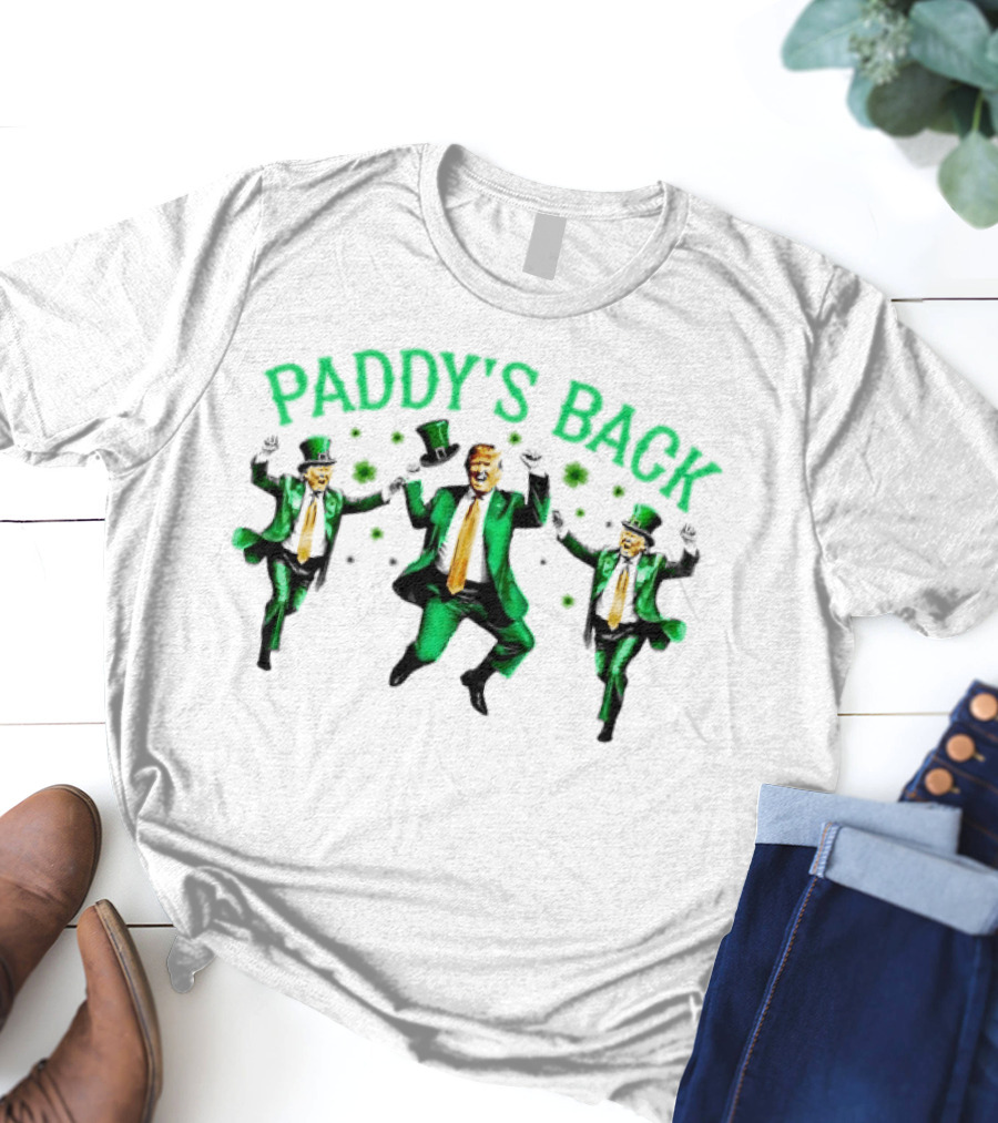 Paddy's Back St Patrick's Day Dancing Figures In Green Suit And Top Hat T-Shirt