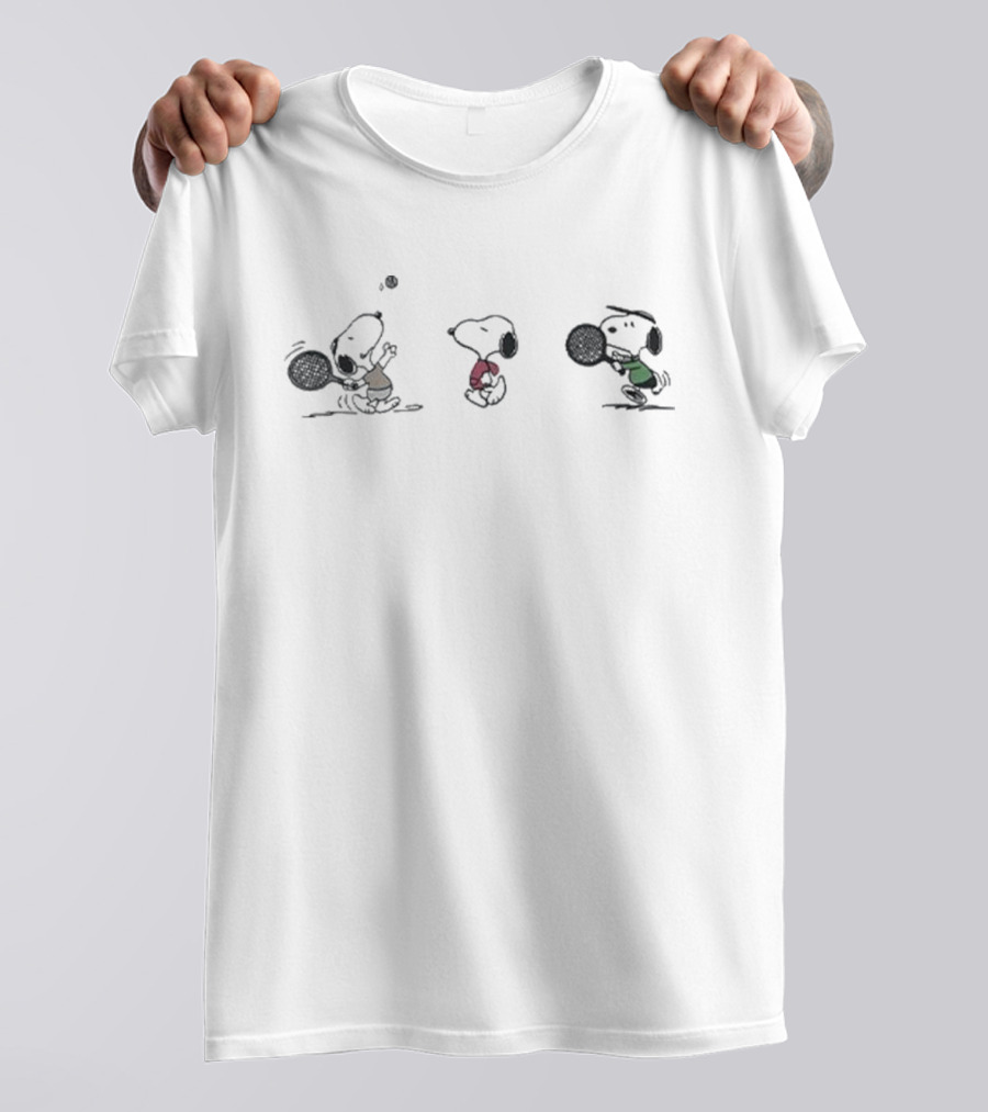 Peanuts Snoopy Tennis Trio Playing Vintage Style T-Shirt