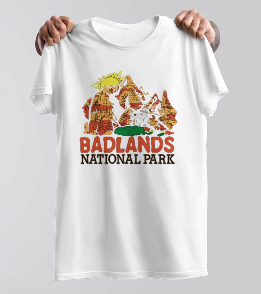 Peanuts Snoopy Badlands National Park Sun And Rock Formation T-Shirt