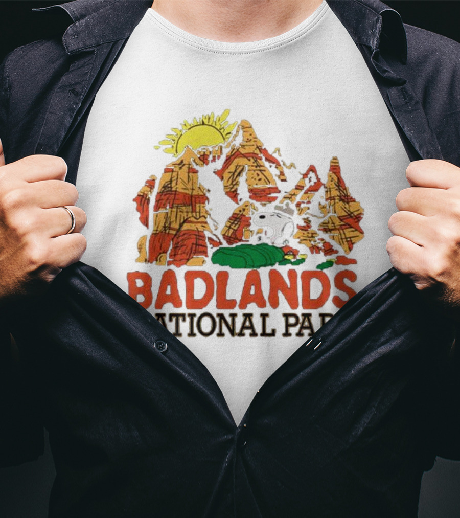 Peanuts Snoopy Badlands National Park Sun And Rock Formation T-Shirt