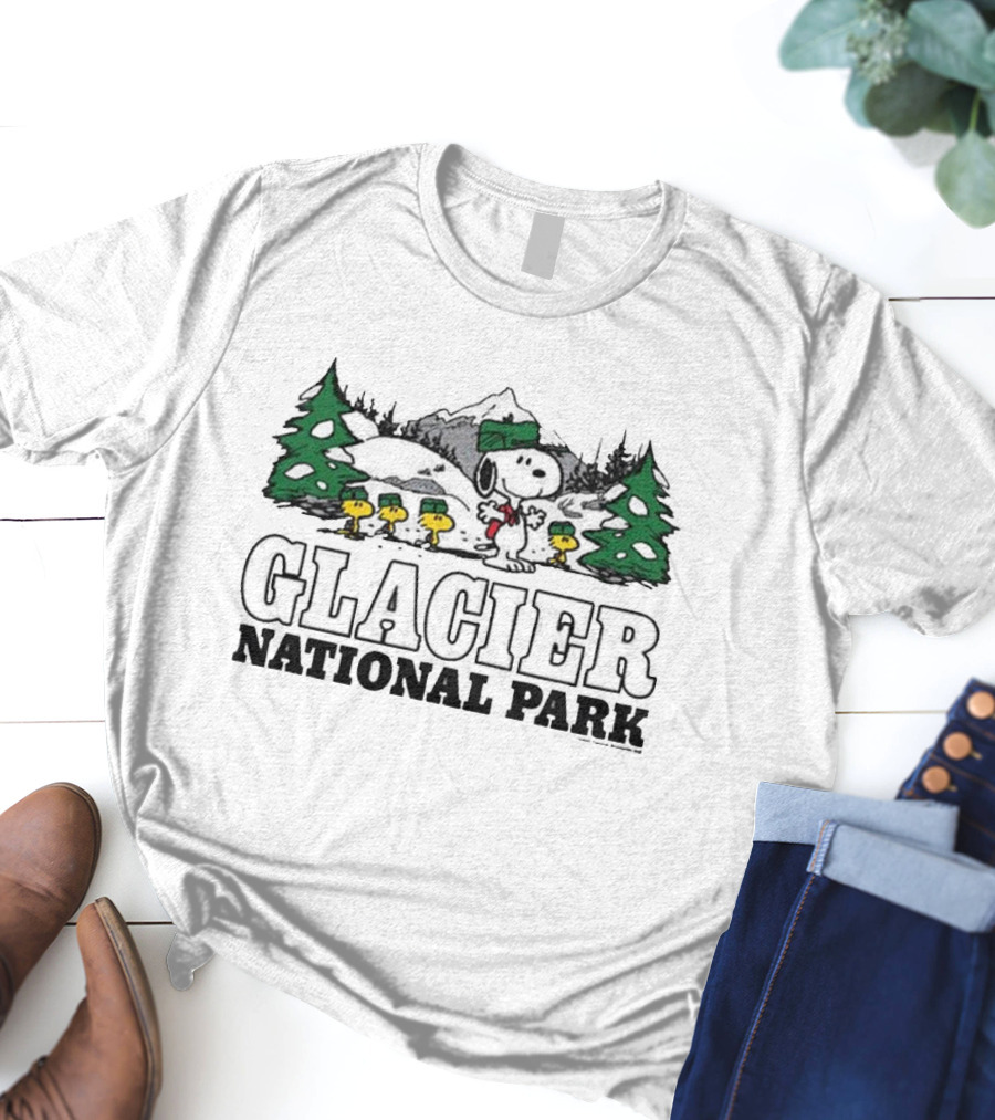 Snoopy And Woodstock Hiking Adventure Glacier National Park Peanuts Collaboration T-Shirt