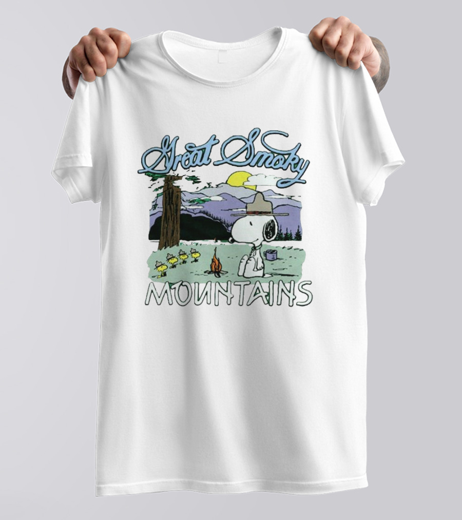 Snoopy Great Smoky Mountains Camping Scene With Woodstock Characters T-Shirt
