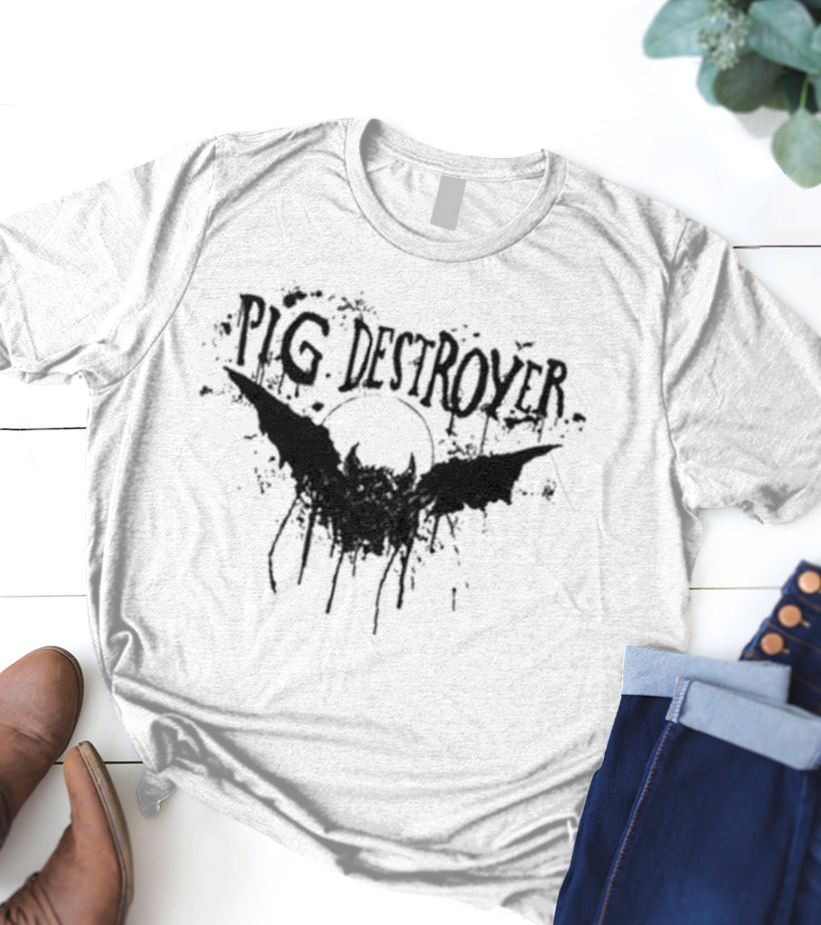 Pig Destroyer Heavy Metal Band Logo With Bat And Splatter Elements T-Shirt