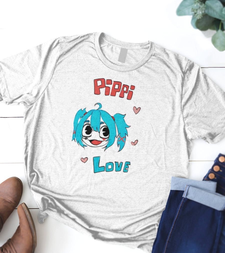 Pippi Love Blue Hair Cute Hearts T-Shirt