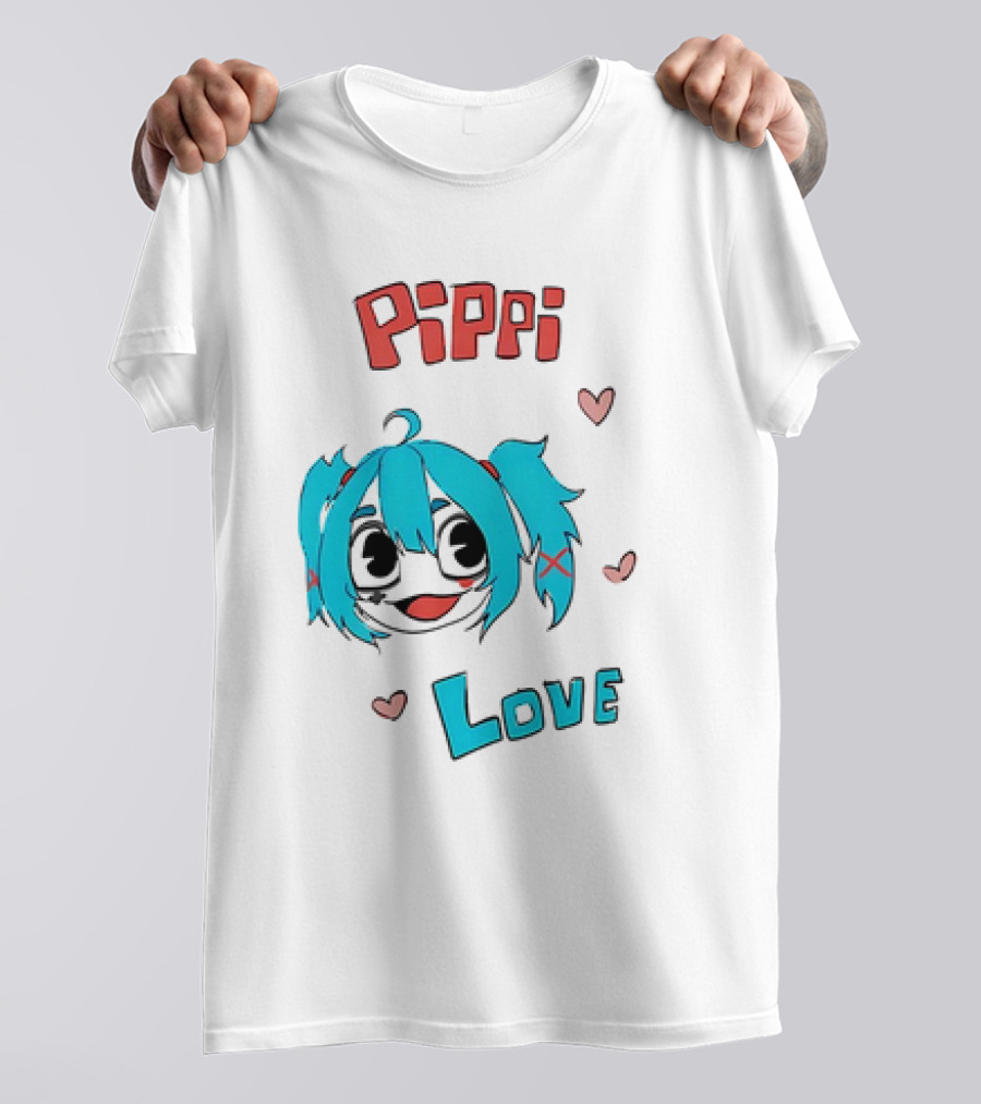 Pippi Love Blue Hair Cute Hearts T-Shirt