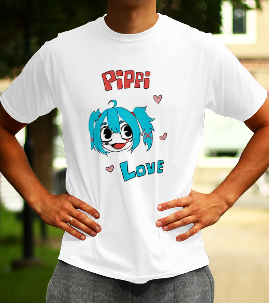 Pippi Love Blue Hair Cute Hearts T-Shirt