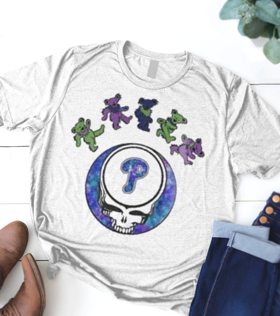 Philadelphia Phillies 2025 Grateful Dead Night Skull And Dancing Bears T-Shirt
