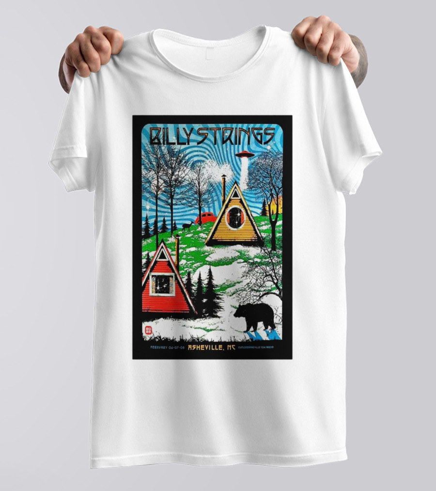 Billy Strings Feb 6-8 2025 ExploreAsheville.com Arena NC Cabin UFO Bear Forest T-Shirt