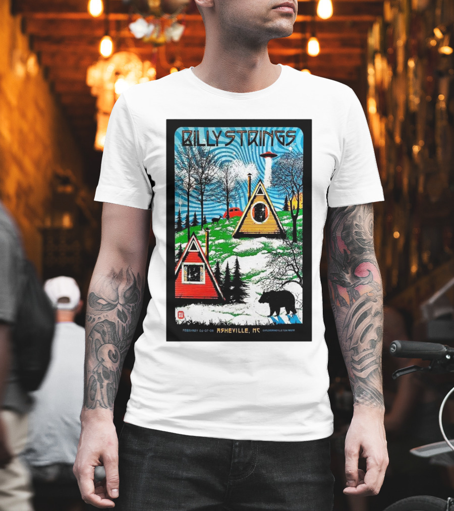 Billy Strings Feb 6-8 2025 ExploreAsheville.com Arena NC Cabin UFO Bear Forest T-Shirt