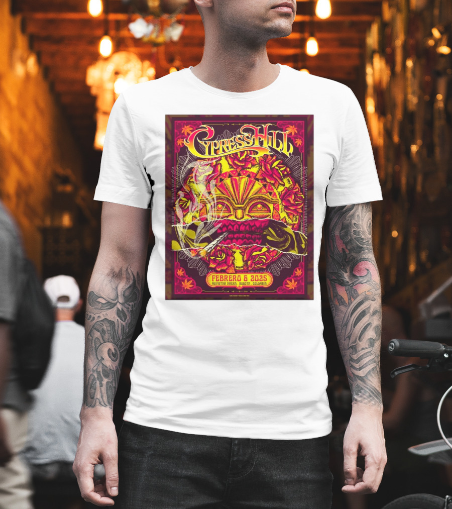 Cypress Hill Febrero 6 2025 Movistar Arena Bogotá Colombia Sun Mask Smoking Roses T-Shirt