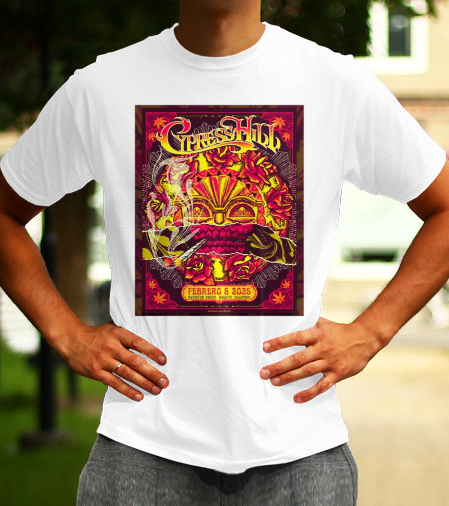 Cypress Hill Febrero 6 2025 Movistar Arena Bogotá Colombia Sun Mask Smoking Roses T-Shirt