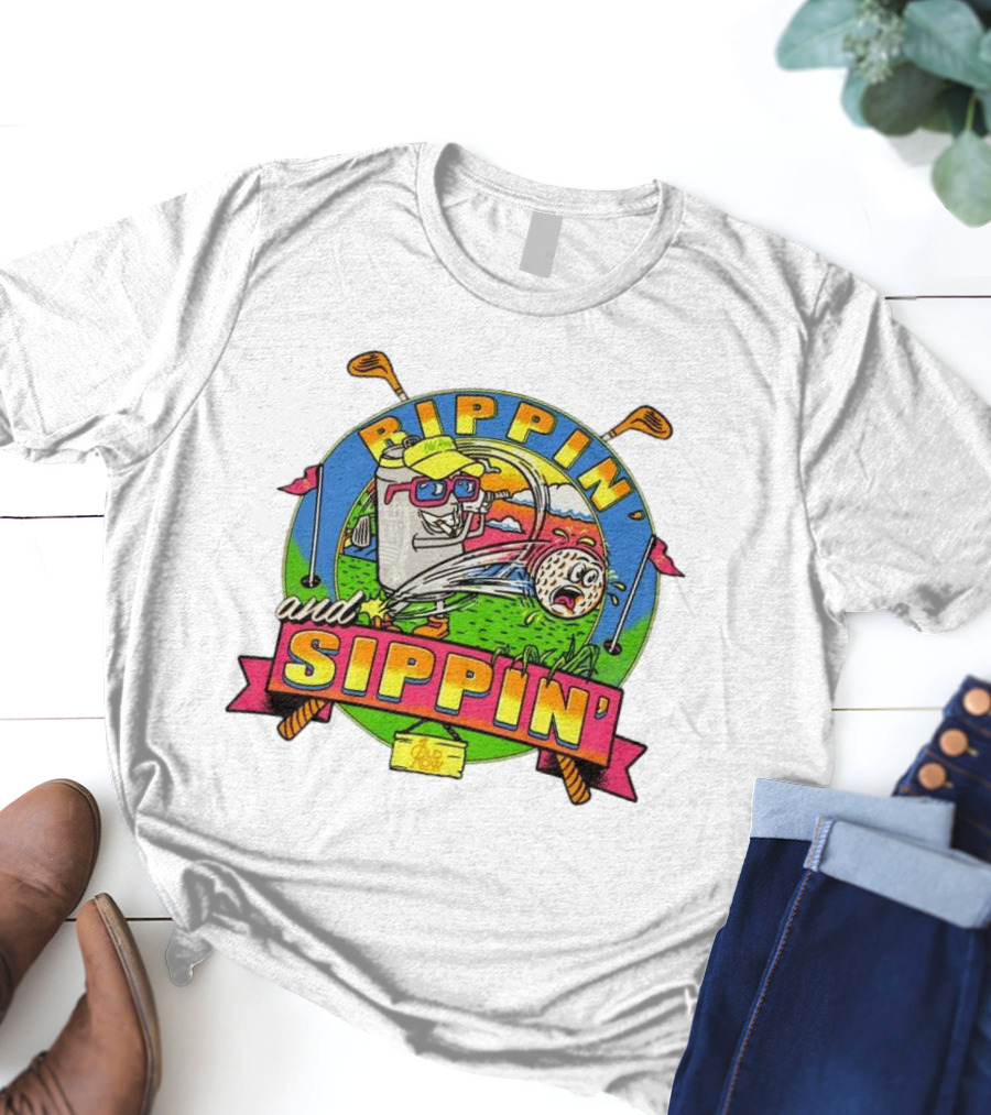Rippin’ And Sippin’ Golf Old Row Funny Cartoon Golfing Cooler T-Shirt