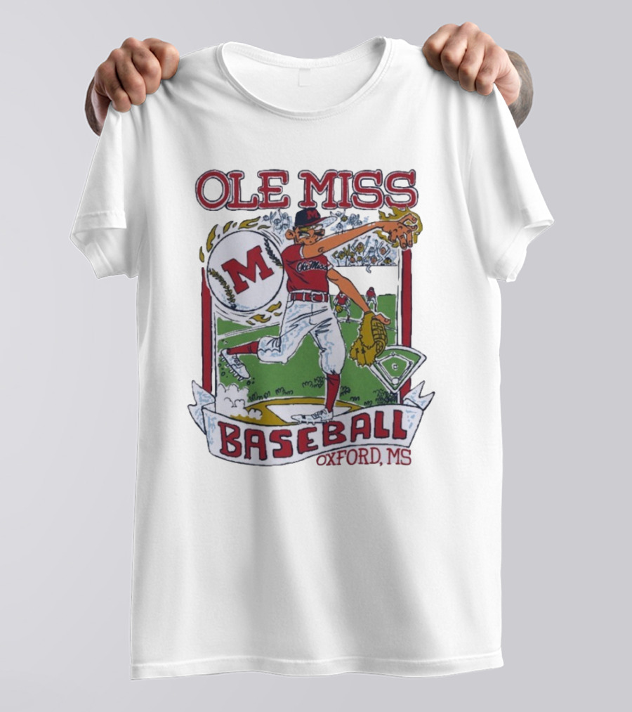 Ole Miss Baseball Oxford MS Pitcher Illustration With M Logo T-Shirt
