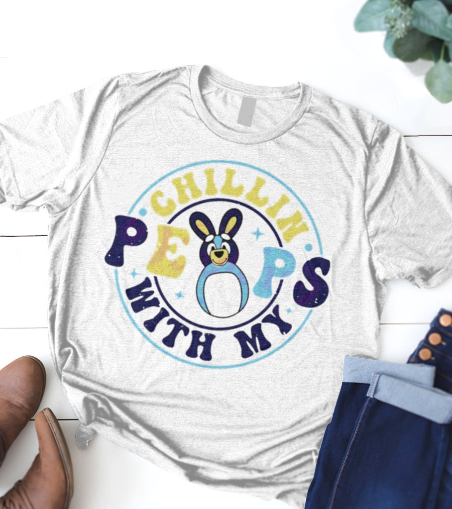 Chillin With My Peeps Bluey Easter Bunny Retro T-Shirt