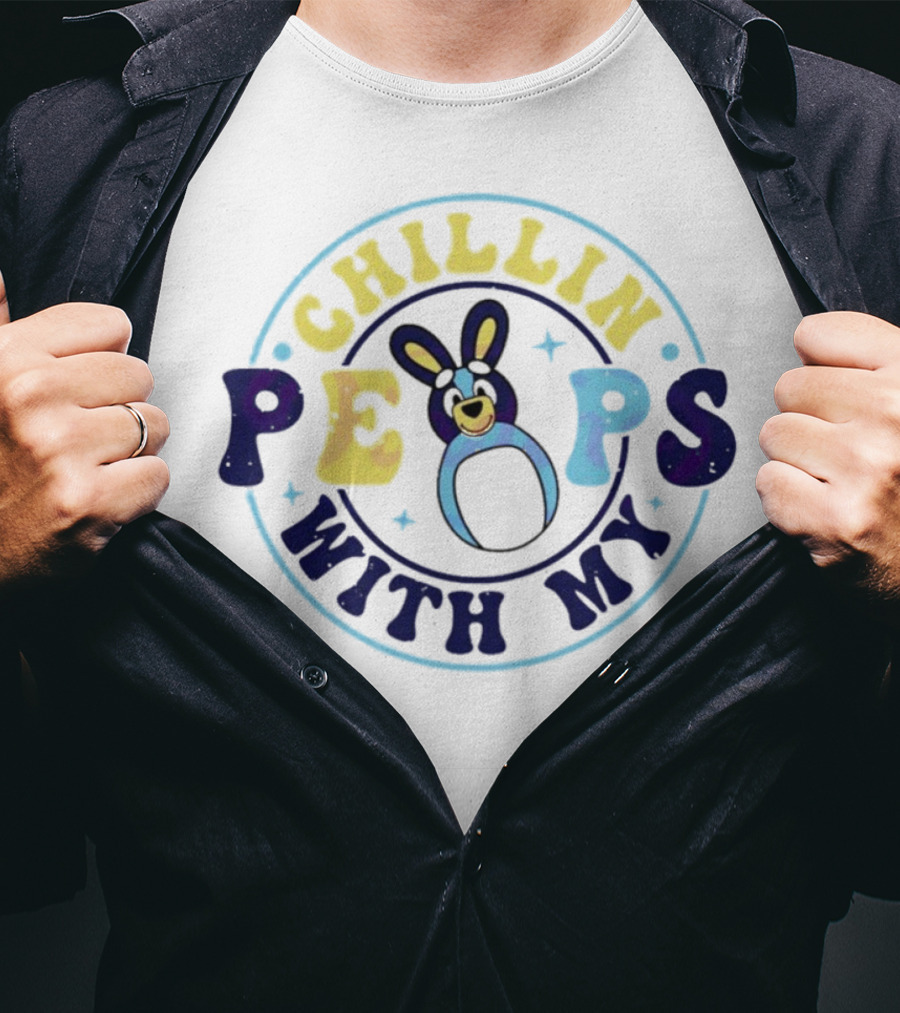Chillin With My Peeps Bluey Easter Bunny Retro T-Shirt