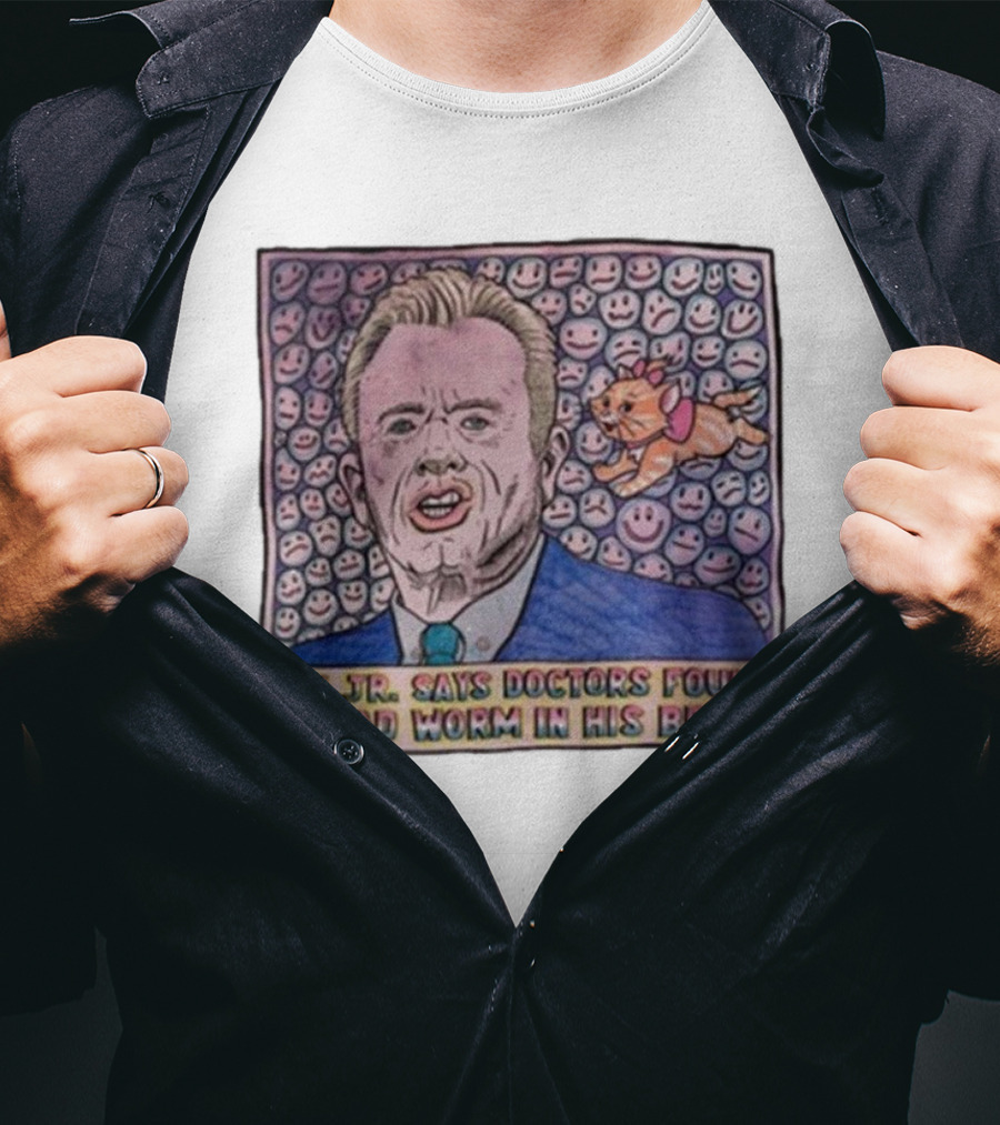 RFK Jr Says Doctors Found A Dead Worm In His Brain Surrounded By Smiley Faces And Cartoon Dog T-Shirt