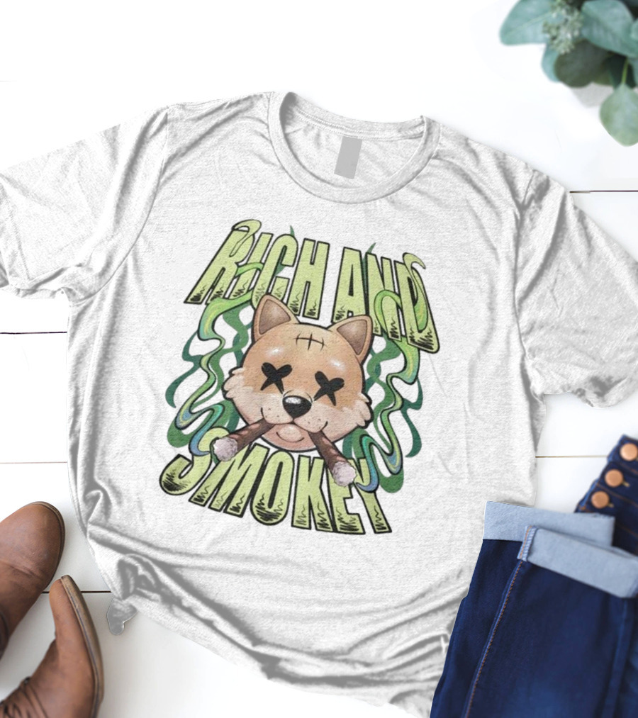 Rich And Smoke Green Smokey Dog Face With Crossed Eyes T-Shirt