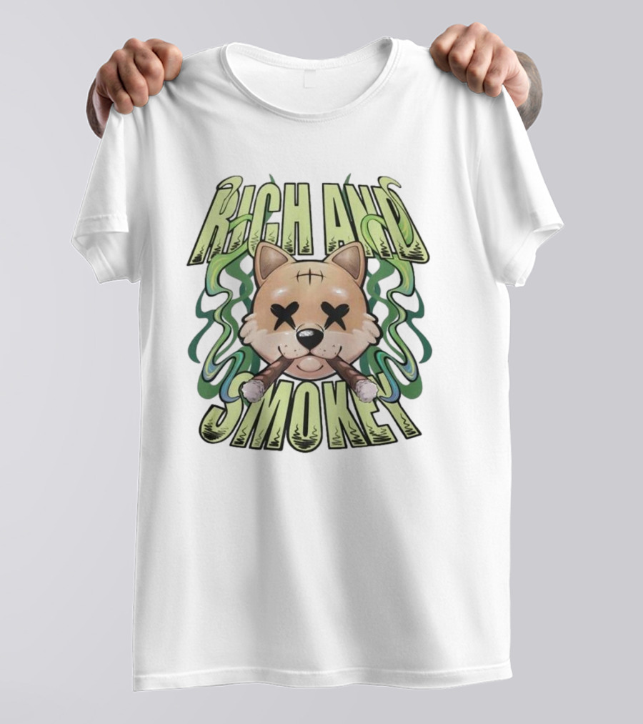 Rich And Smoke Green Smokey Dog Face With Crossed Eyes T-Shirt