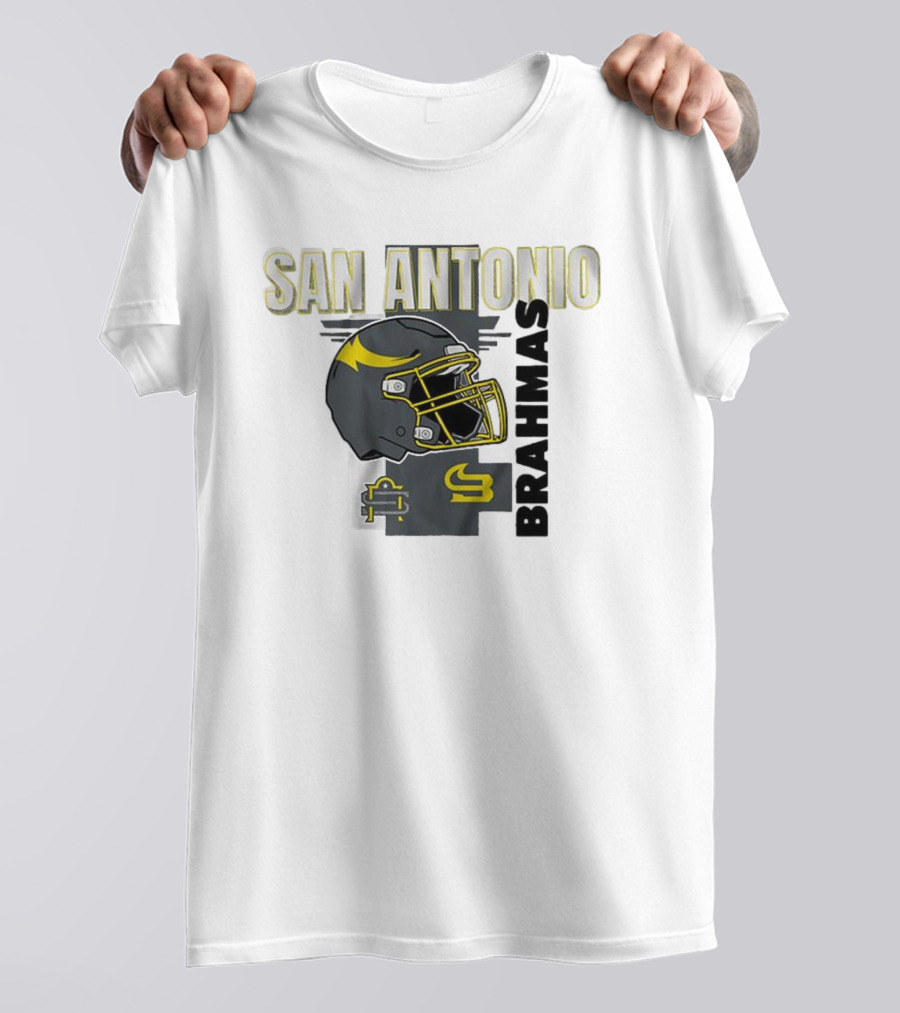 San Antonio Brahmas Football Helmet Pillow Block And SB Logo T-Shirt