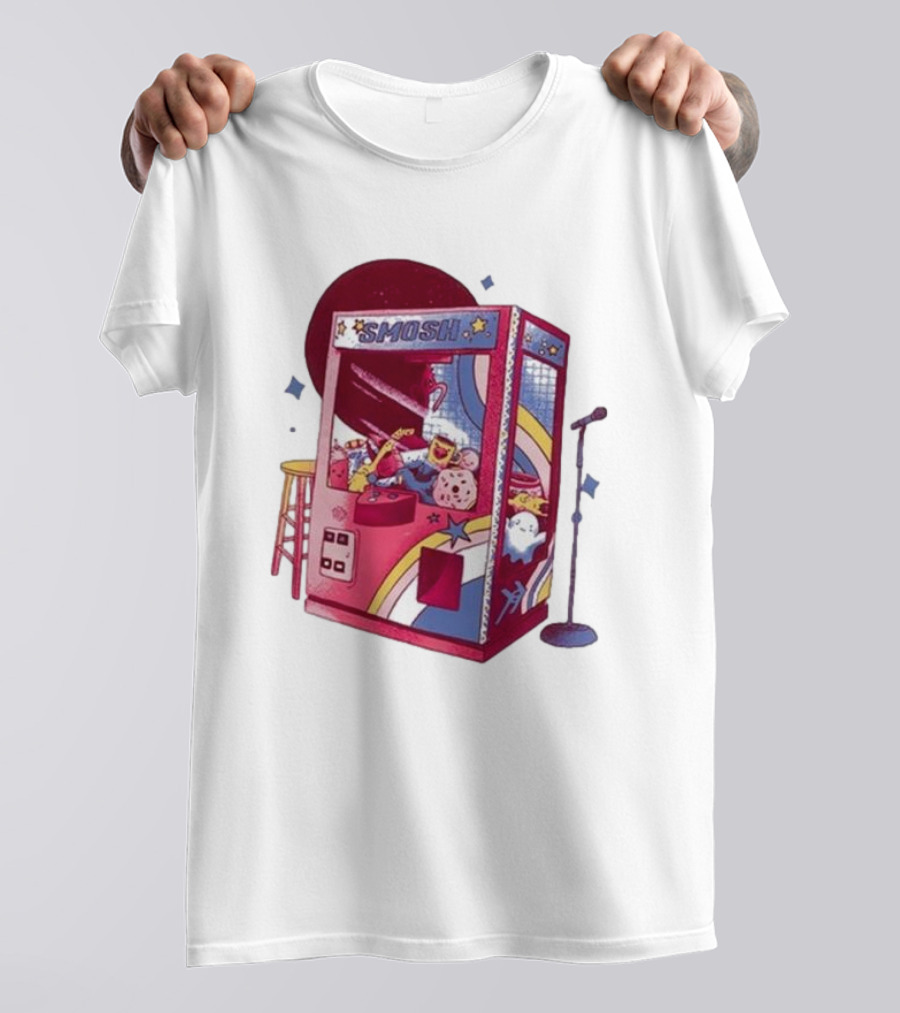 Smosh Pit Claw Machine Arcade Theme With Colorful Characters And Microphone T-Shirt