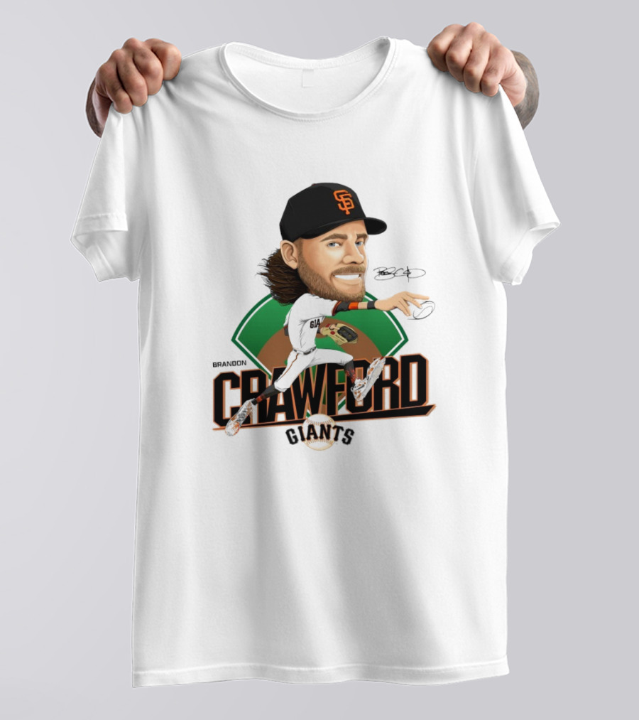 San Francisco Giants Brandon Crawford Caricature Celebrating Legendary Signature T-Shirt