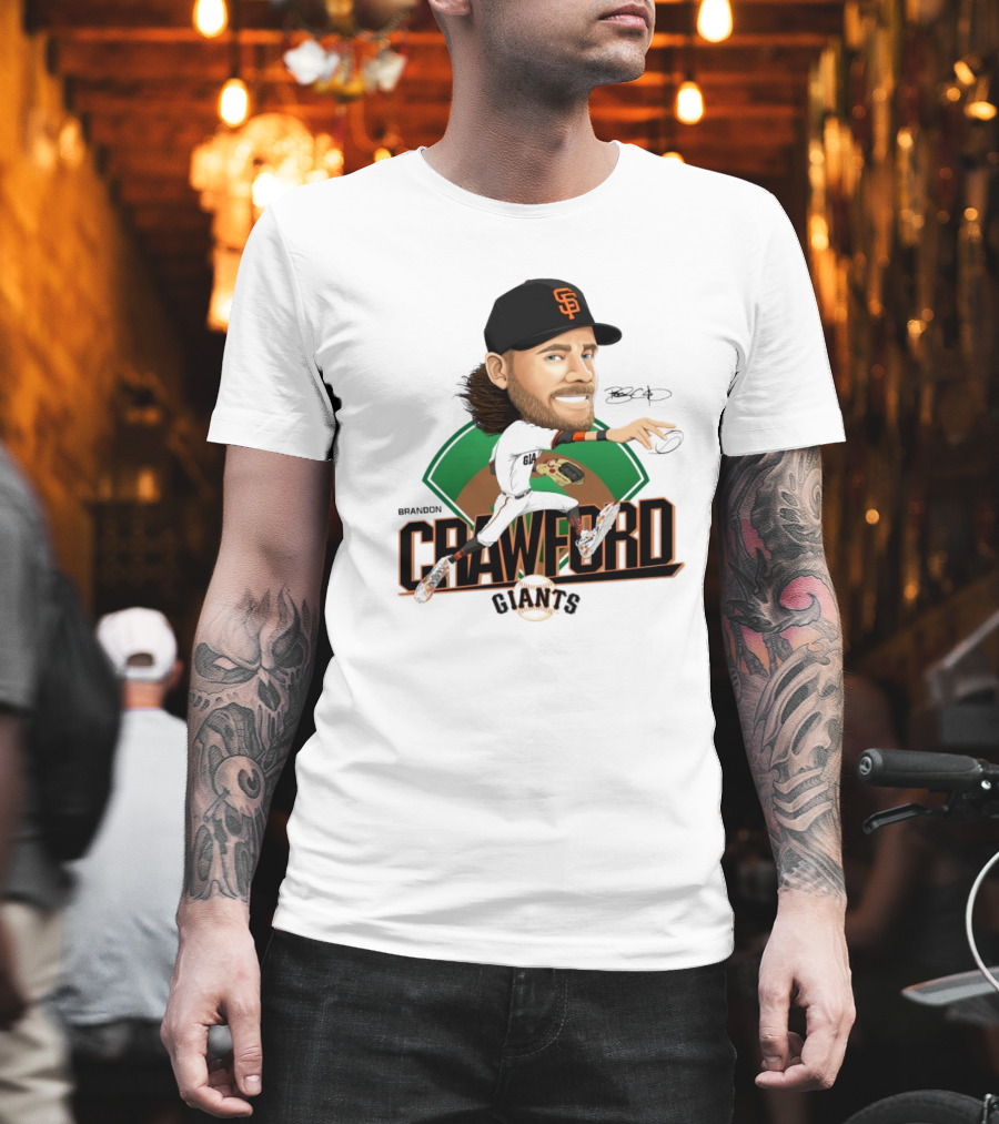 San Francisco Giants Brandon Crawford Caricature Celebrating Legendary Signature T-Shirt