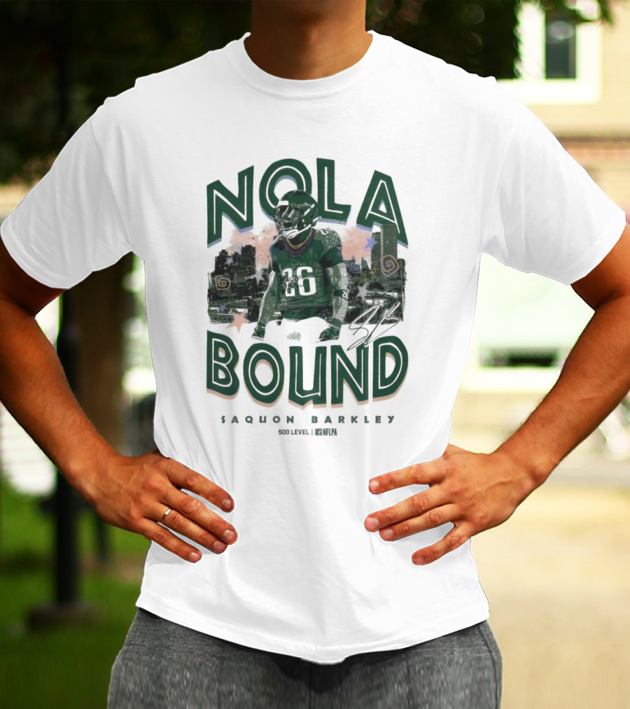 NOLA Bound Saquon Barkley Philadelphia Eagles NFLPA Signature T-Shirt