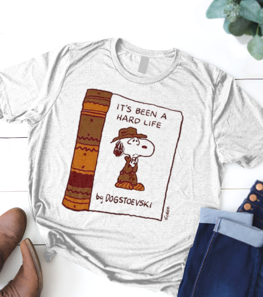 It's Been A Hard Life By Dogstoevski Snoopy Book Cover T-Shirt