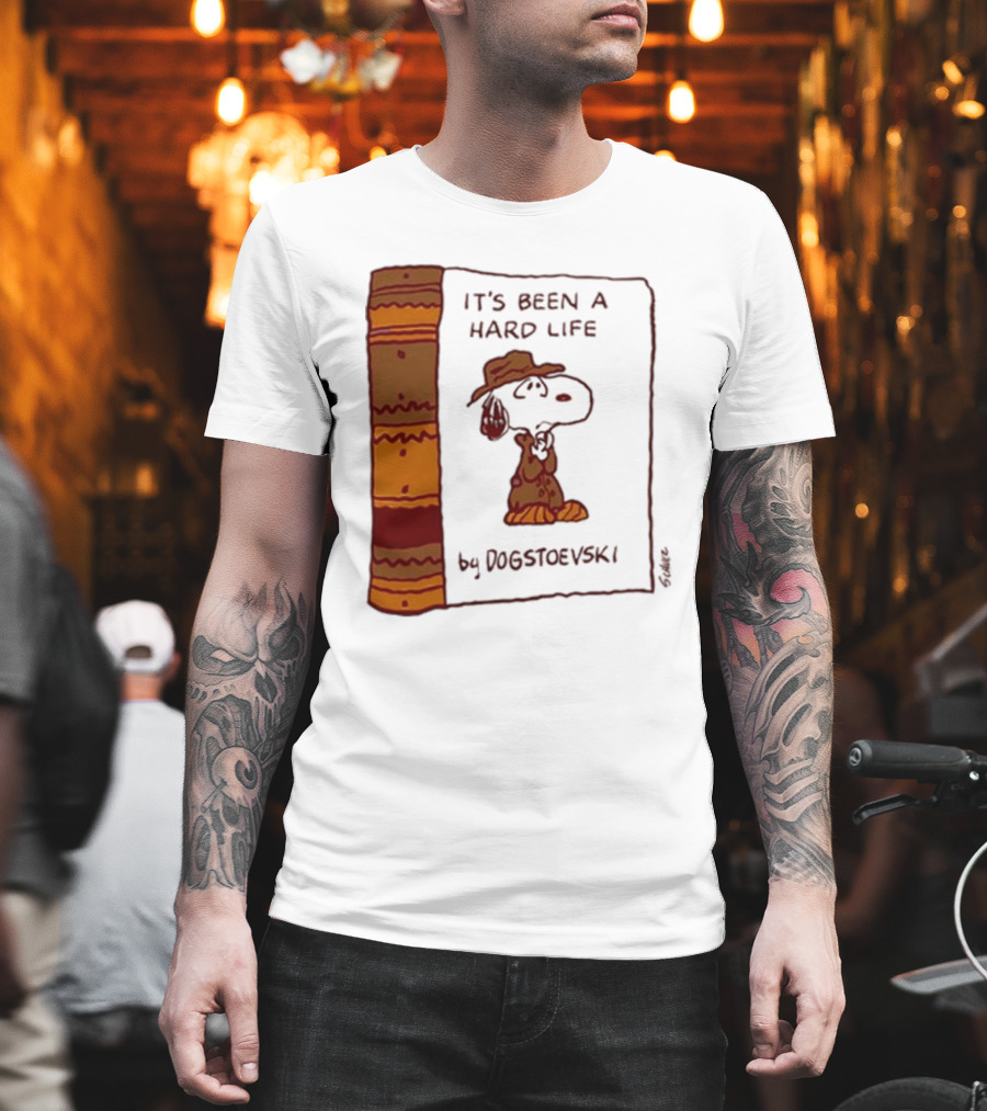 It's Been A Hard Life By Dogstoevski Snoopy Book Cover T-Shirt