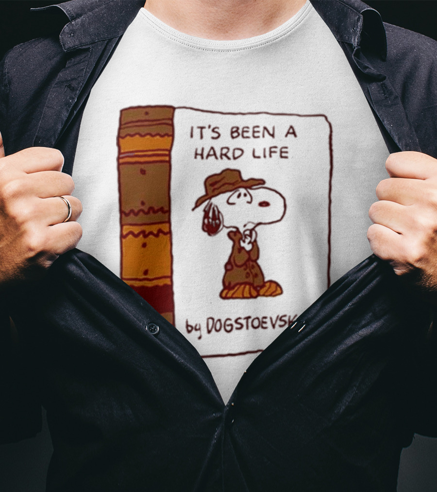 It's Been A Hard Life By Dogstoevski Snoopy Book Cover T-Shirt