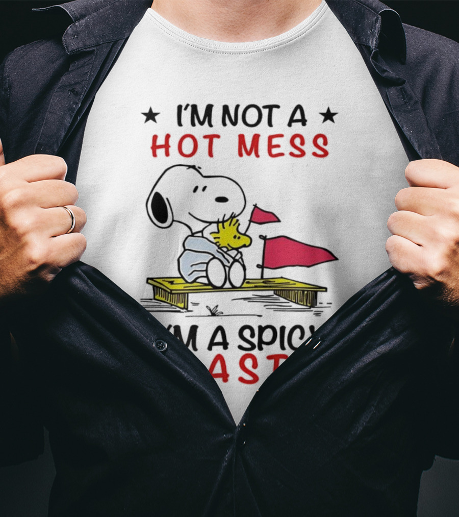 Snoopy I'm Not A Hot Mess I'm A Spicy Disaster Woodstock Hug Peanuts T-Shirt