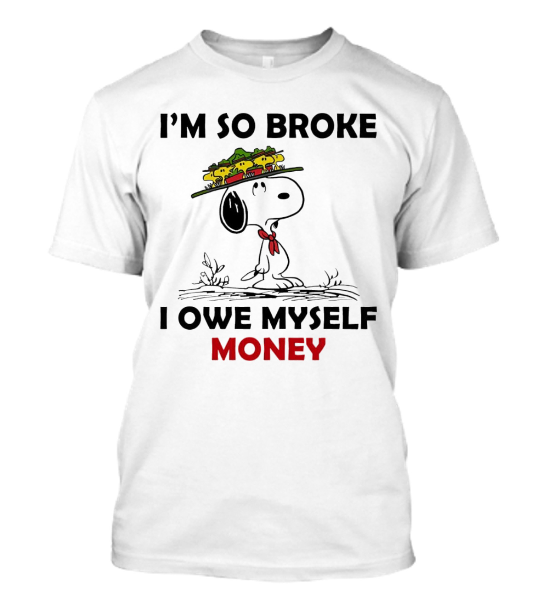Snoopy I'm So Broke I Owe Myself Money Woodstock Pals On Hat T-Shirt
