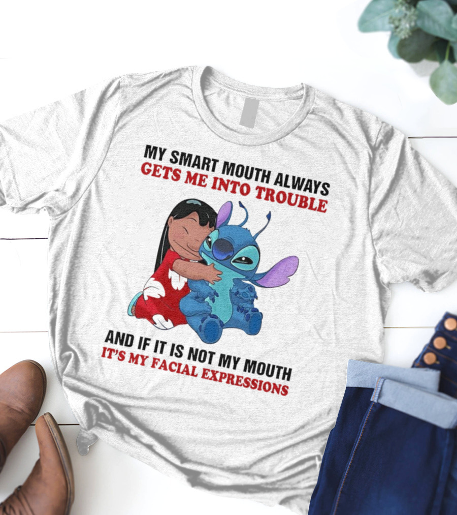 Lilo And Stitch My Smart Mouth Gets Me Into Trouble Facial Expressions T-Shirt