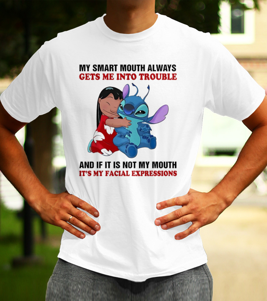 Lilo And Stitch My Smart Mouth Gets Me Into Trouble Facial Expressions T-Shirt